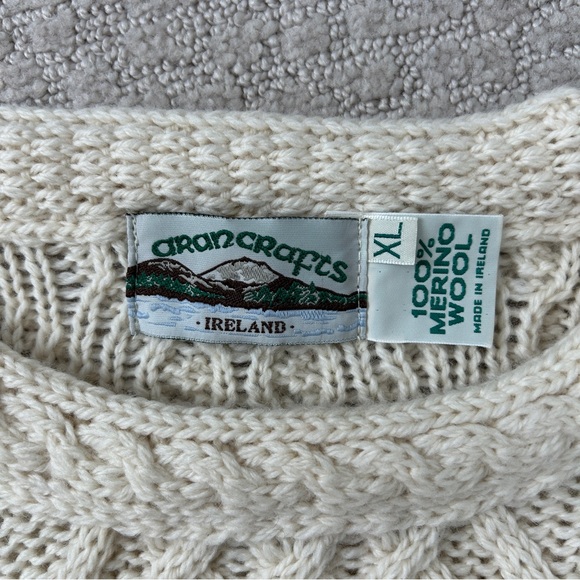 Aran Crafts Sweater Women XL Chunky Cable Knit Merino Wool Pockets Natural White - Picture 7 of 8